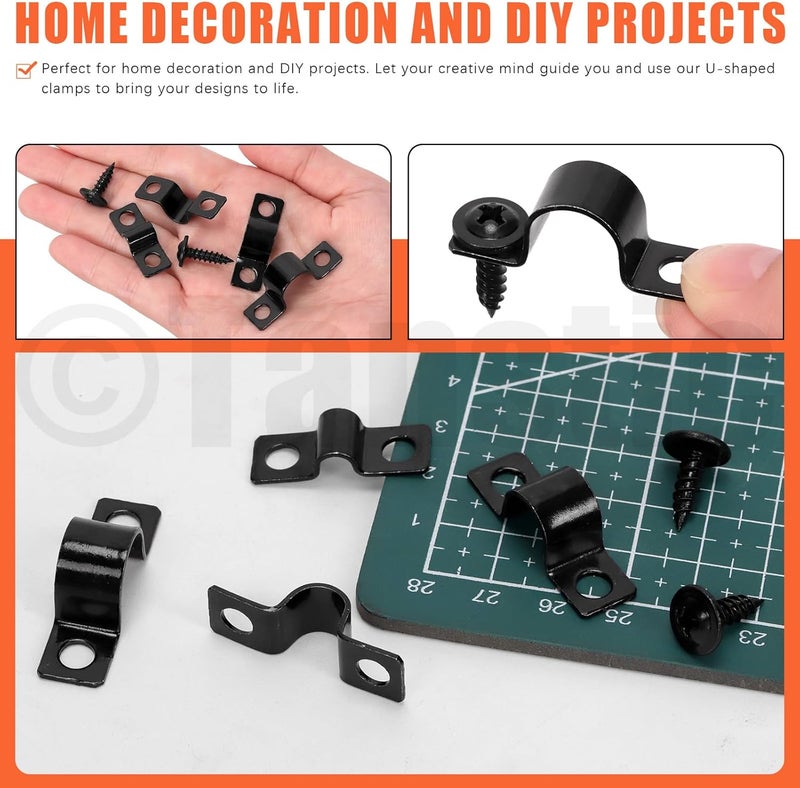Tanstic 25Pcs Black Two Hole Pipe Strap, 5/16” Two Hole Strap U Bracket Rigid Pipe Strap Pipe Strap Clamp with Phillips Modified Truss Head Wood Screws for Fixing Pipe, Conduit, U Bracket - Image 4